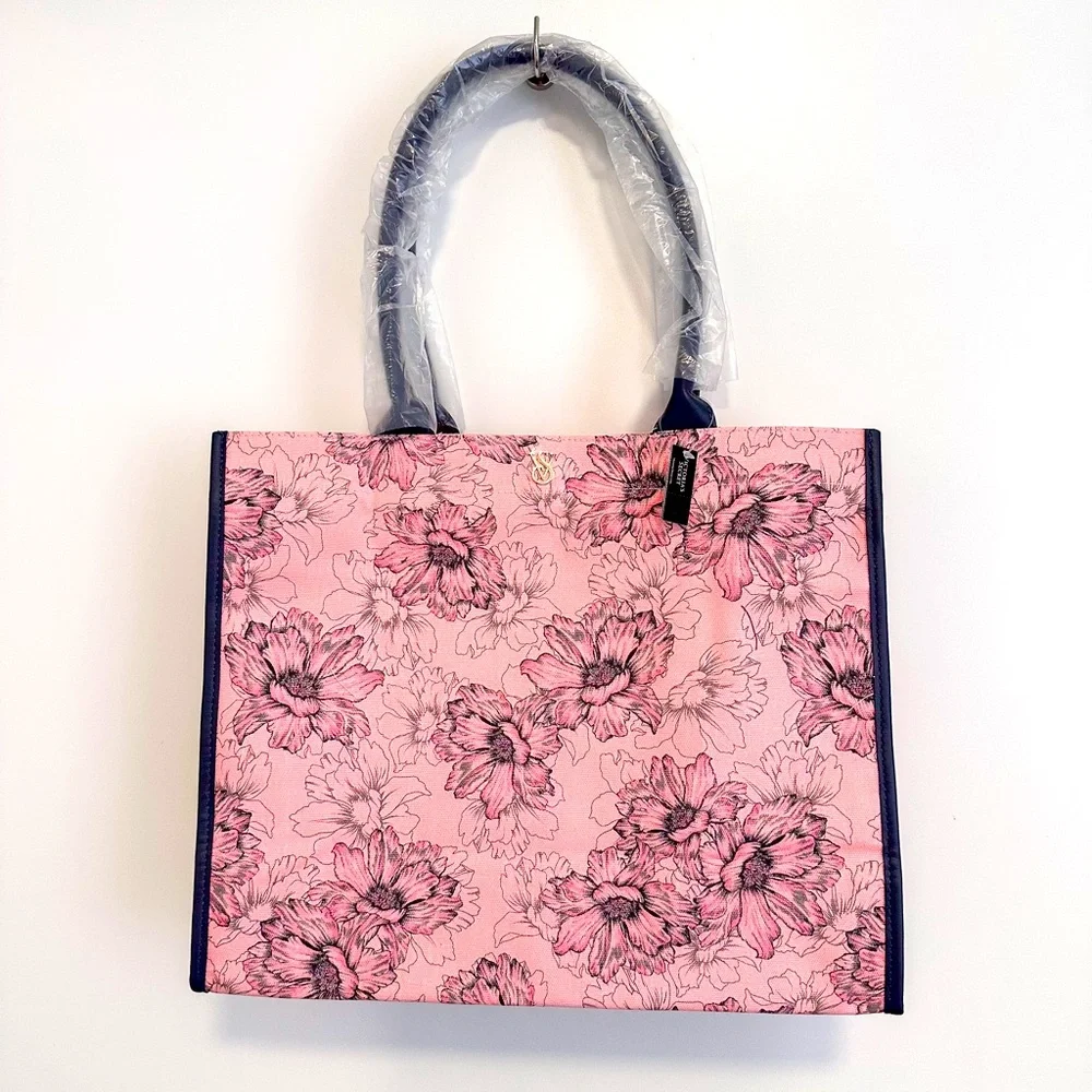 Victoria's Secret Pink & Gray Floral Tote Bag